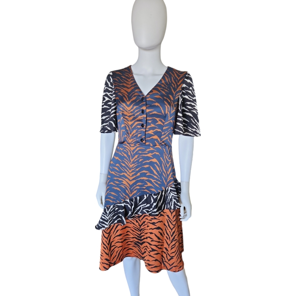 AUTUMN ADEIGBO | Tracy Animal Print Midi Dress Size 2
